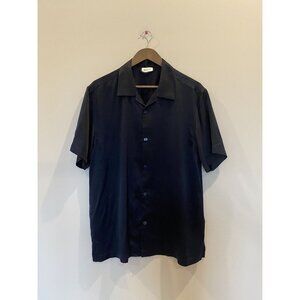 LILYSILK NWT Men’s Navy Button Down Shirt Size L – 100% Mulberry Silk Luxury Pol